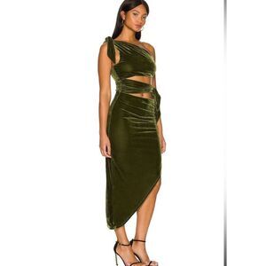 Lovers & Friends Tessa Midi Dark Green Velvet Slit  Dress, Size Small